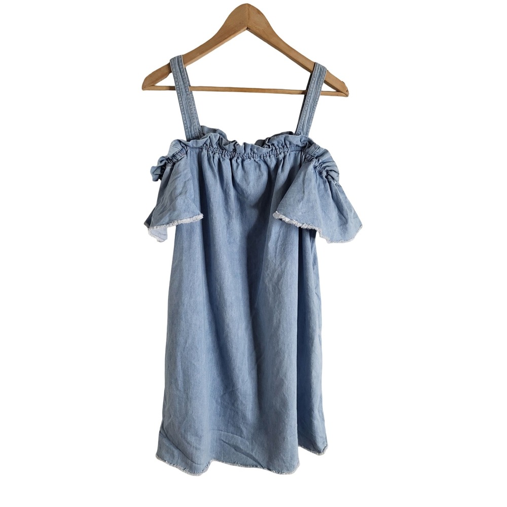 7 For All Mankind Denim Cold Shoulder Ruffle Dress S Southern Charm Western